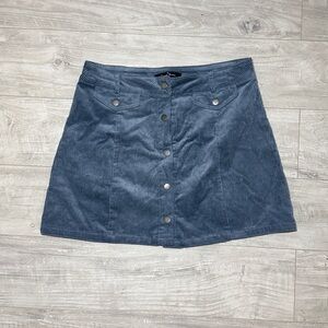 Blue Corduroy Button-Front Skirt 80s Y2K